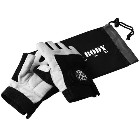 Women's Leather Gym Gloves With Strap - Breathable Fingerless Gloves For Bodybuilding, Crossfit - Black/White XS-XXL
